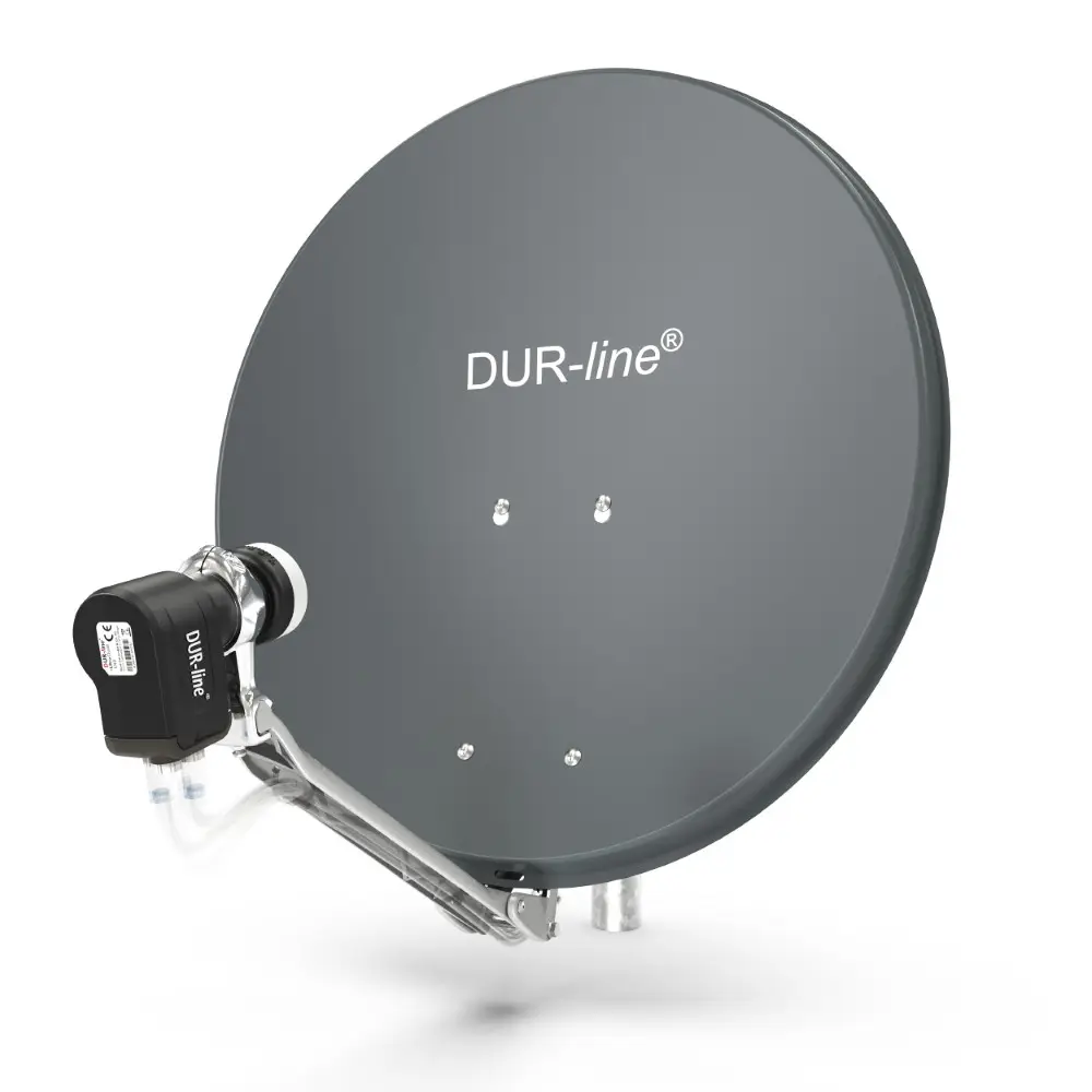 DUR-line Select 4 Teilnehmer Set - Qualitäts-Alu-Satelliten-Komplettanlage - Select 60cm/65cm Spiegel/Schüssel Anthrazit + Quad LNB - für 4 Receiver/TV