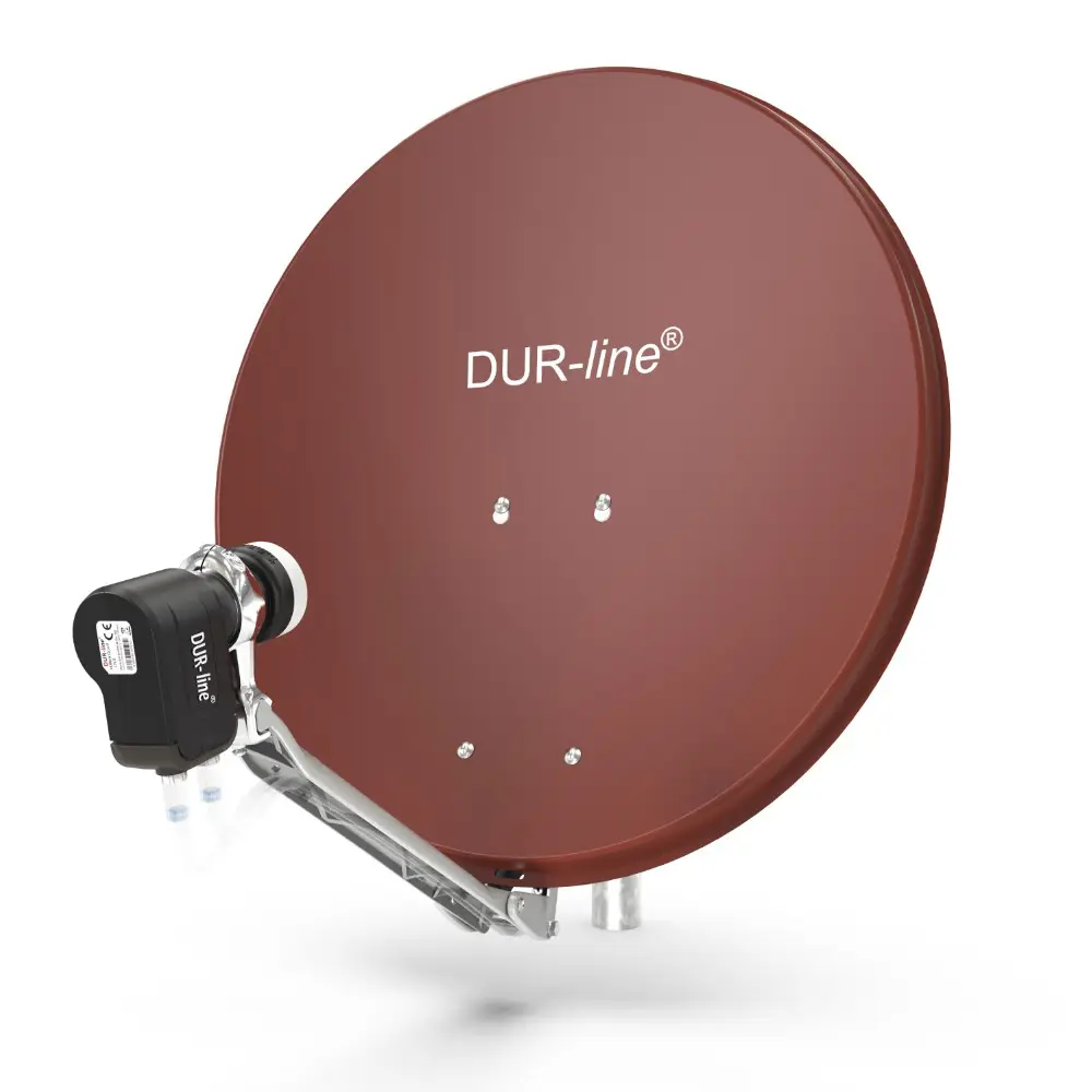 DUR-line Select 2 Teilnehmer Set - Qualitäts-Alu-Satelliten-Komplettanlage - Select 60cm/65cm Spiegel/Schüssel Rot + Twin LNB - für 2 Receiver/TV 