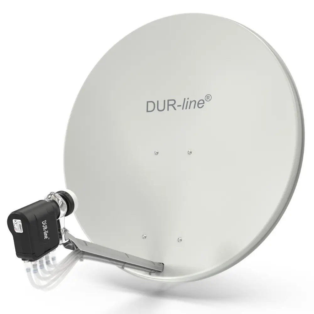 DUR-line Select 8 Teilnehmer Set - Qualitäts-Alu-Satelliten-Komplettanlage - Select 85cm/90cm Spiegel/Schüssel Hellgrau + Octo LNB - für 8 Receiver/TV [Neuste Technik, DVB-S2, 4K, 3D]