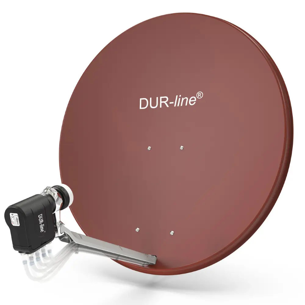 DUR-line Select 8 Teilnehmer Set - Qualitäts-Alu-Satelliten-Komplettanlage - Select 85cm/90cm Spiegel/Schüssel Rot + Octo LNB - für 8 Receiver/TV 