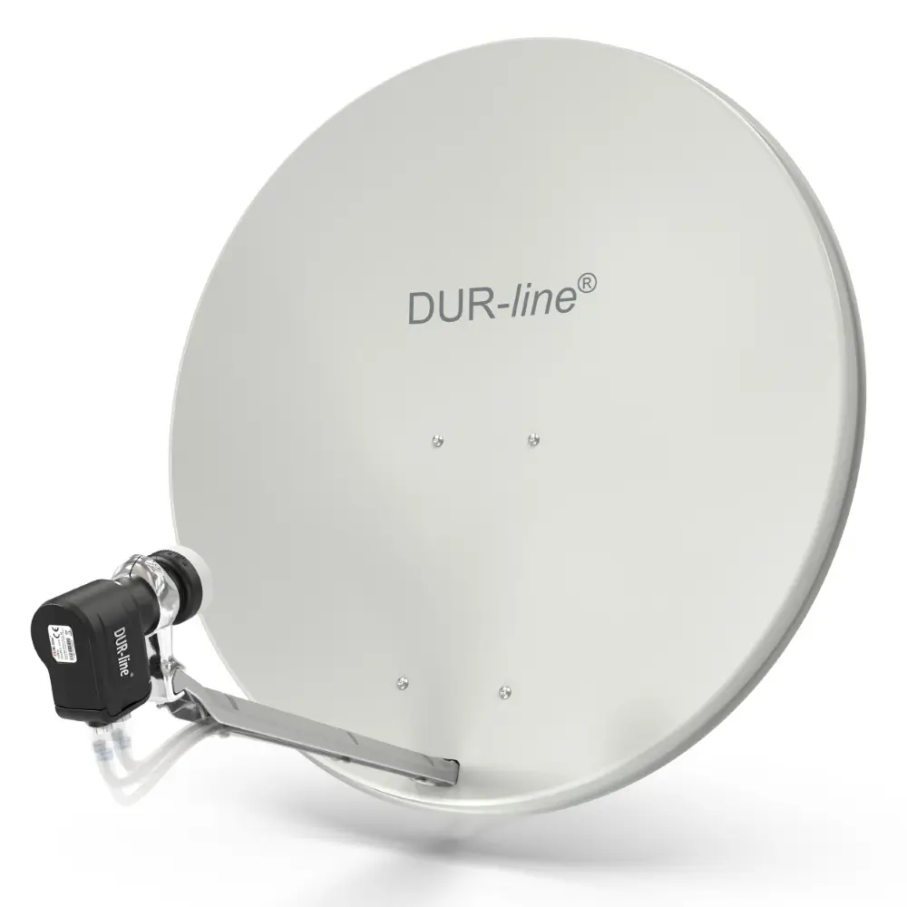 DUR-line Select 4 Teilnehmer Set - Qualitäts-Alu-Satelliten-Komplettanlage - Select 85cm/90cm Spiegel/Schüssel Hellgrau + Quad LNB - für 4 Receiver/TV 