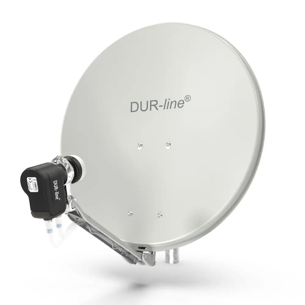 DUR-line Select 2 Teilnehmer Set - Qualitäts-Alu-Satelliten-Komplettanlage - Select 60cm/65cm Spiegel/Schüssel Hellgrau + Twin LNB - für 2 Receiver/TV
