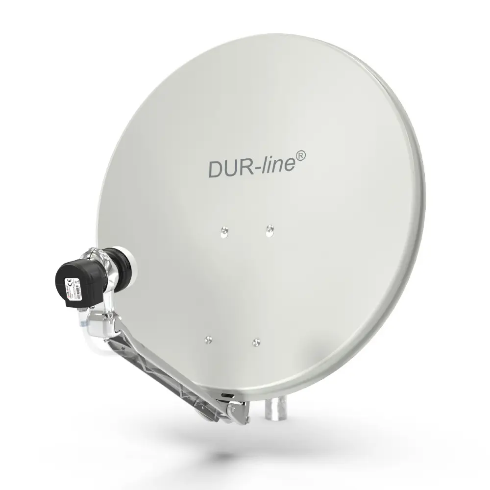 DUR-line Select 1 Teilnehmer Set - Qualitäts-Alu-Satelliten-Komplettanlage - Select 60cm/65cm Spiegel/Schüssel Hellgrau + Single LNB - für 1 Receiver/TV