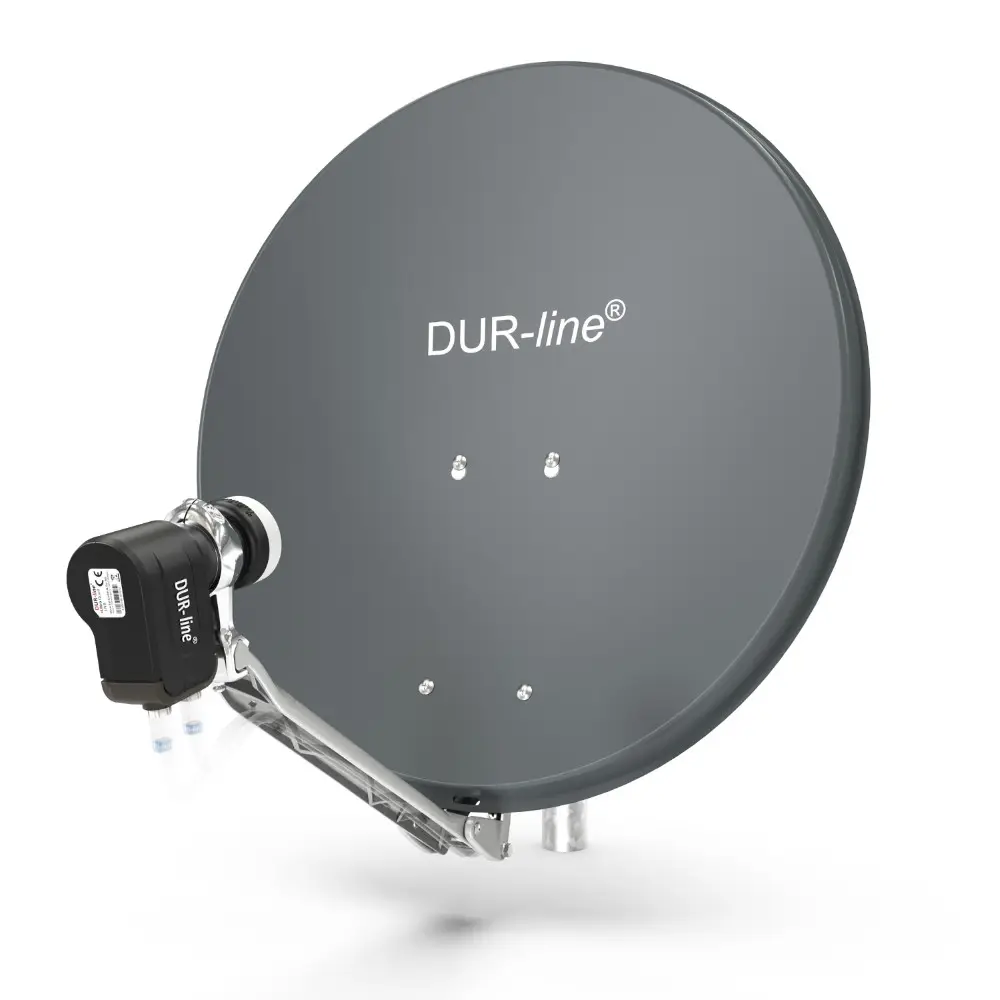 DUR-line Select 2 Teilnehmer Set - Qualitäts-Alu-Satelliten-Komplettanlage - Select 60cm/65cm Spiegel/Schüssel Anthrazit + Twin LNB - für 2 Receiver/TV 